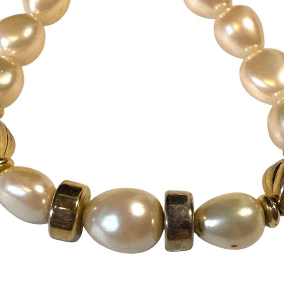Vintage Trifari Faux Pearl & Gold-Tone Beaded Bracelet With Lobster Clasp 7" Ele - Picture 8 of 11